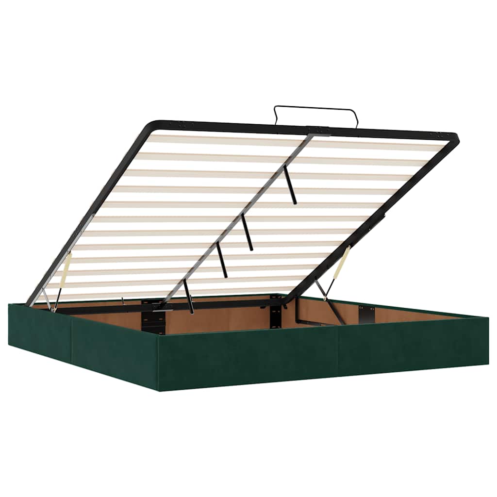 vidaXL Οθωμανικό κρεβάτι με στρώμα & LEDs Dark Green 160x200cm Velvet