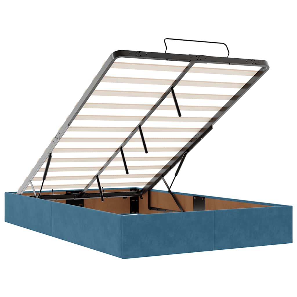 vidaXL Οθωμανικό κρεβάτι με στρώμα&LEDs Σκούρο μπλε 120x200cm Βελούδο