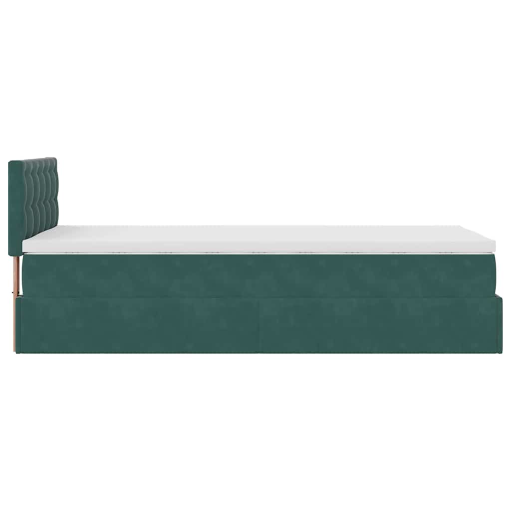 vidaXL Οθωμανικό κρεβάτι με στρώμα & LEDs Dark Green 90x200cm Velvet