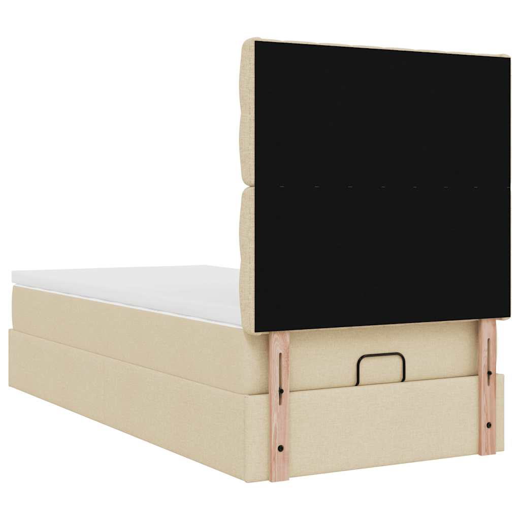vidaXL Οθωμανικό κρεβάτι με στρώμα Cream 90x190cm ύφασμα