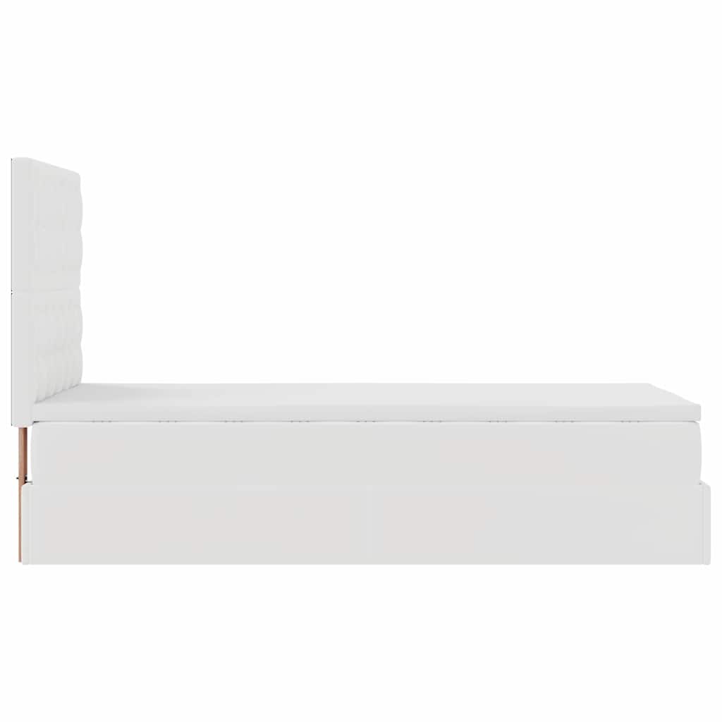 vidaXL Οθωμανικό κρεβάτι με στρώμα & LEDs Λευκό 90x200cm Faux Leather