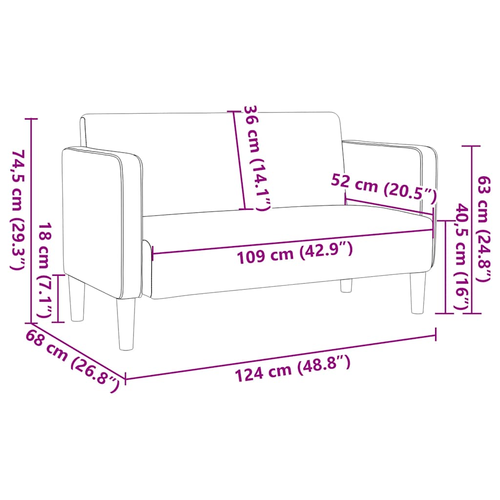 vidaXL Καναπές Loveseat Κρεμ 109 εκ. ύφασμα Corduroy