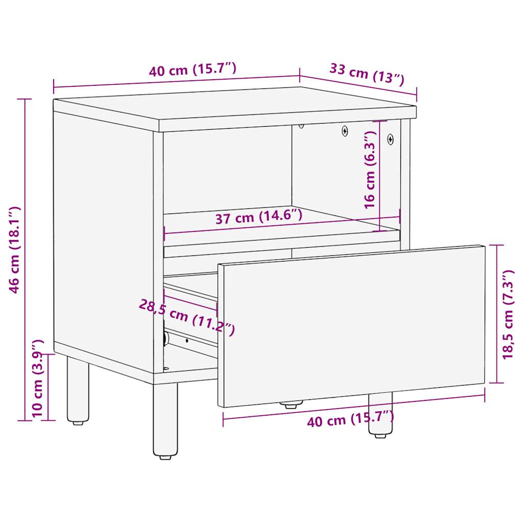 vidaXL Κρεβατοκάμαρα Μαύρο 40x33x46 cm Στερεό ακατέργαστο ξύλο Mango