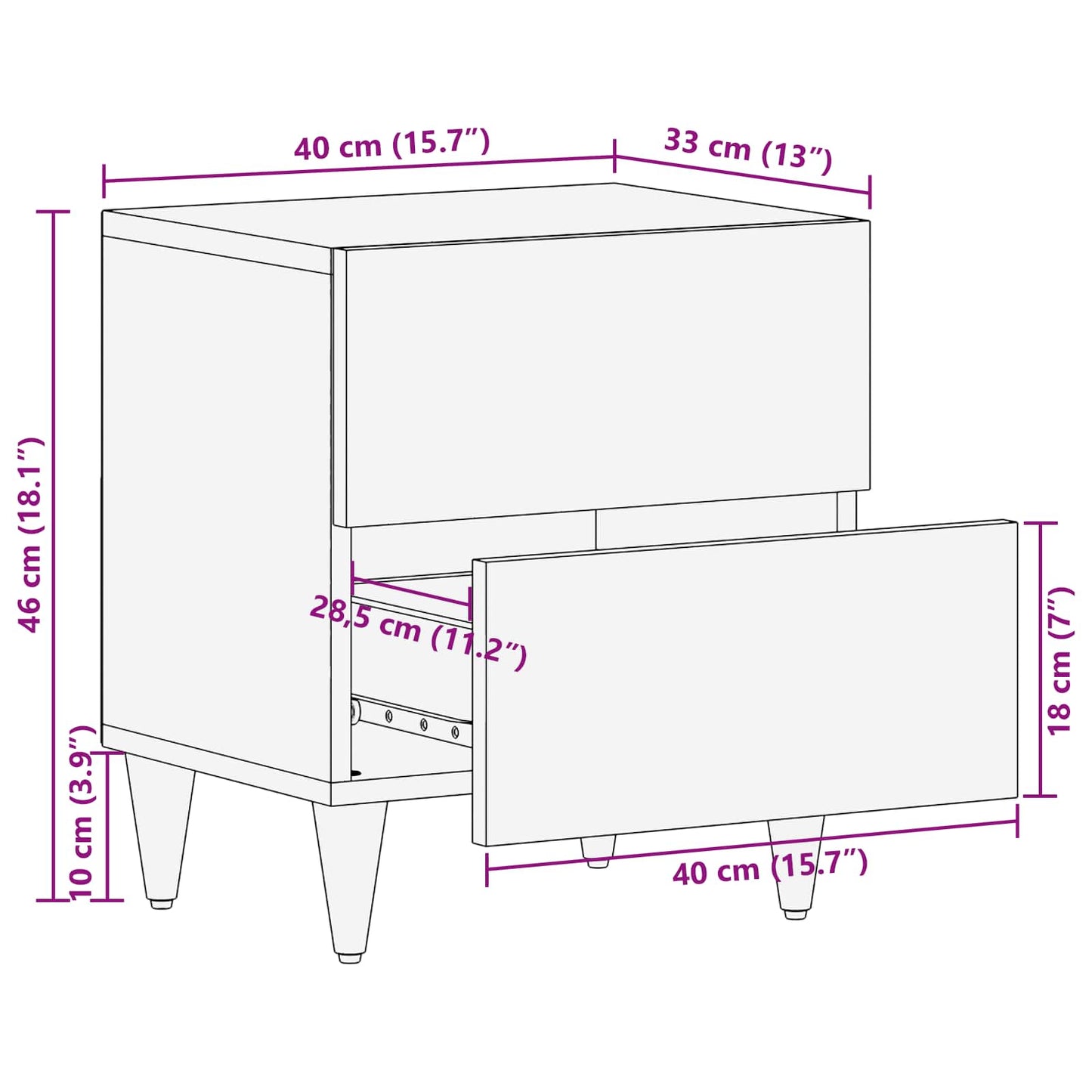 vidaXL Κομοδίνο 2 τμχ. Καφέ 40 x 33 x 46 cm Στερεό ξύλο μάνγκο