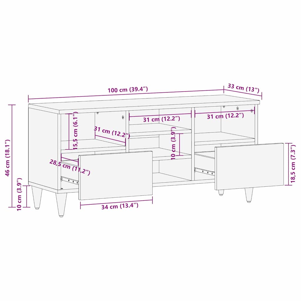 vidaXL Ντουλάπι TV Μέλι Καφέ 100 x 33 x 46 εκ Στερεό ξύλο μάνγκο