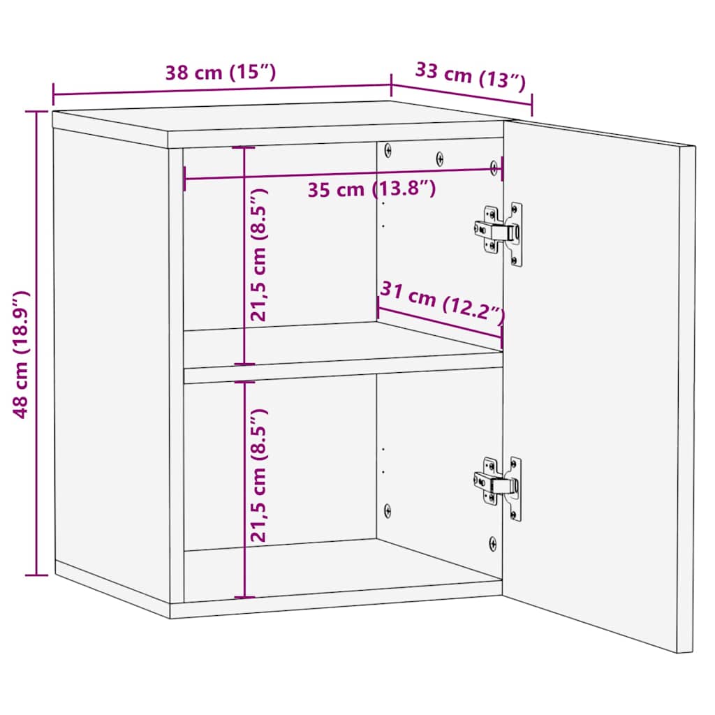 vidaXL Ντουλάπα Τοίχου Μέλι Καφέ 38 x 33 x 48 εκ Στερεό ξύλο μάνγκο