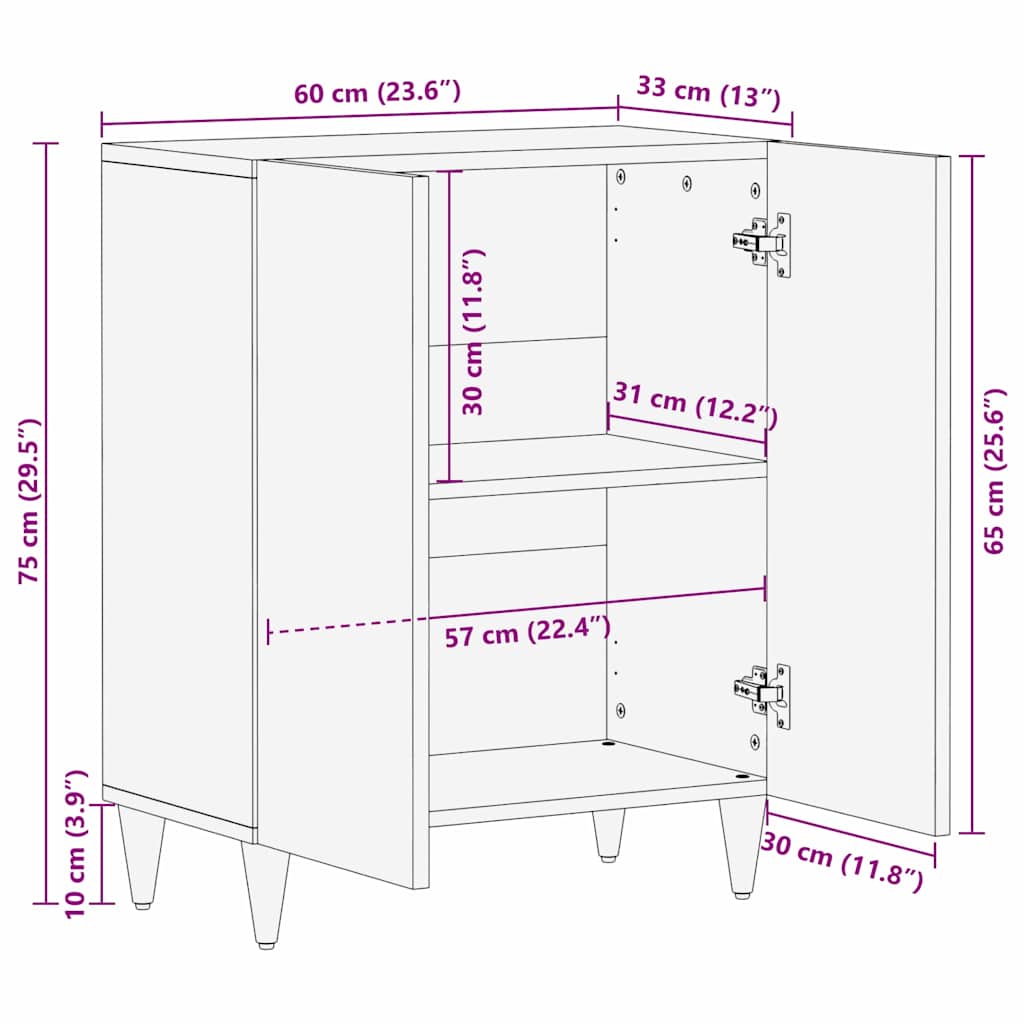 vidaXL Πλαϊνό γραφείο Μαύρο 60 x 33 x 75 cm Στερεό ξύλο μάνγκο