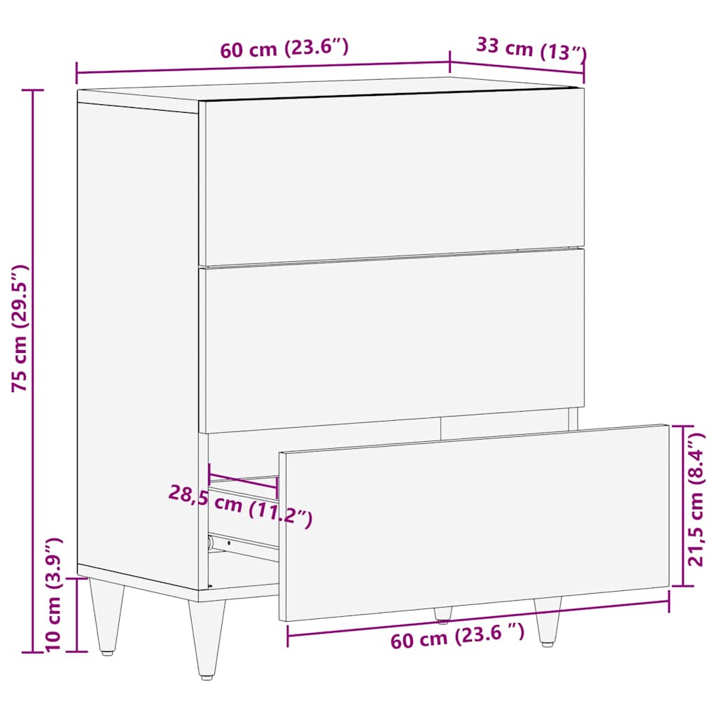 vidaXL Πλαϊνό γραφείο Μαύρο 60 x 33 x 75 cm Στερεό ξύλο μάνγκο