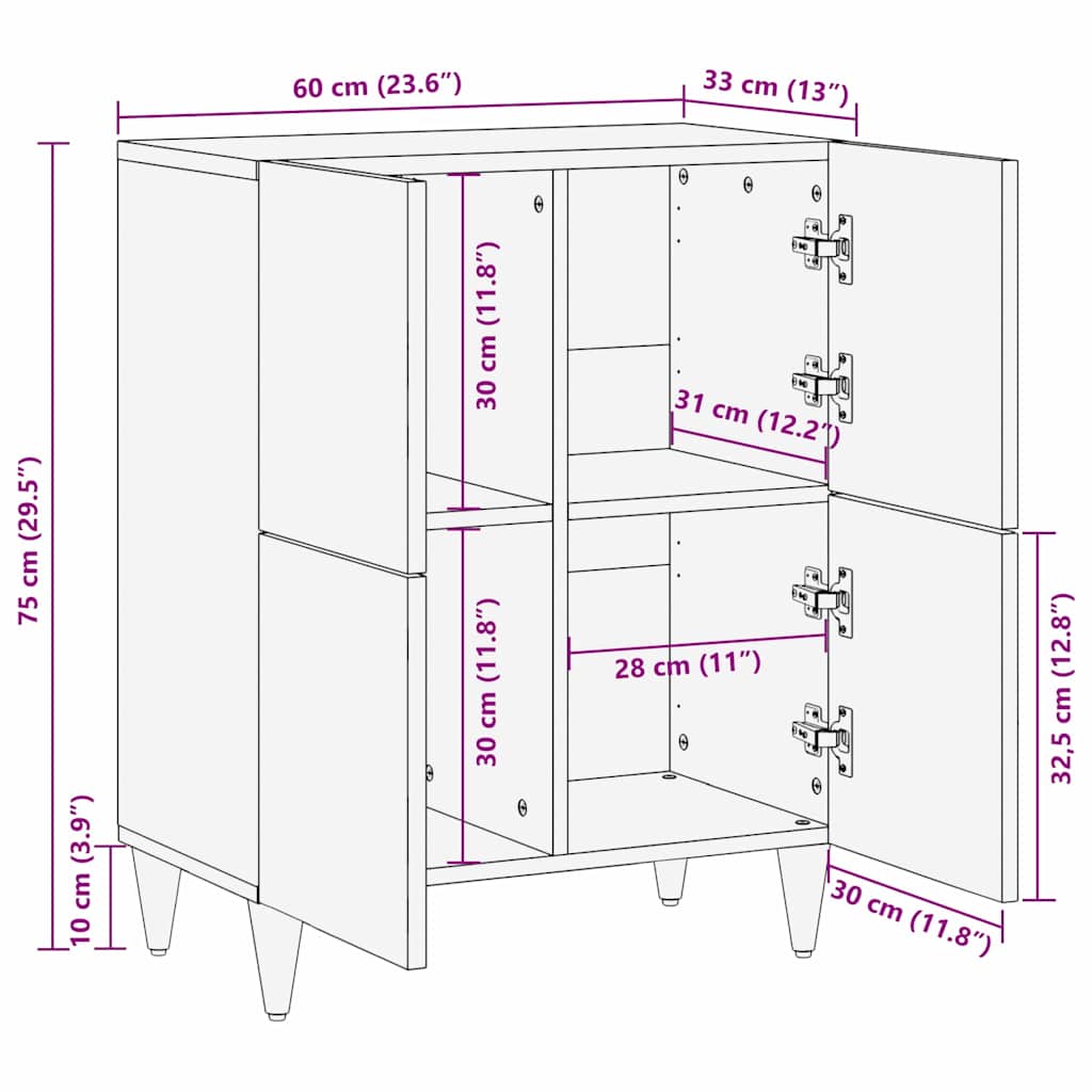 vidaXL Πλαϊνό γραφείο με ράφι Μαύρο 60 x 33 x 75 cm Στερεό ξύλο μάνγκο