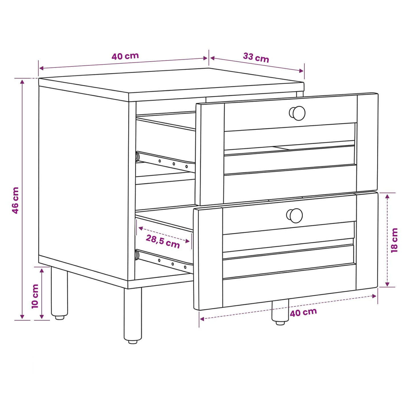 vidaXL Κομοδίνο 2 τμχ. Φυσικό 40 x 33 x 46 εκ. Στερεό ξύλο μάνγκο