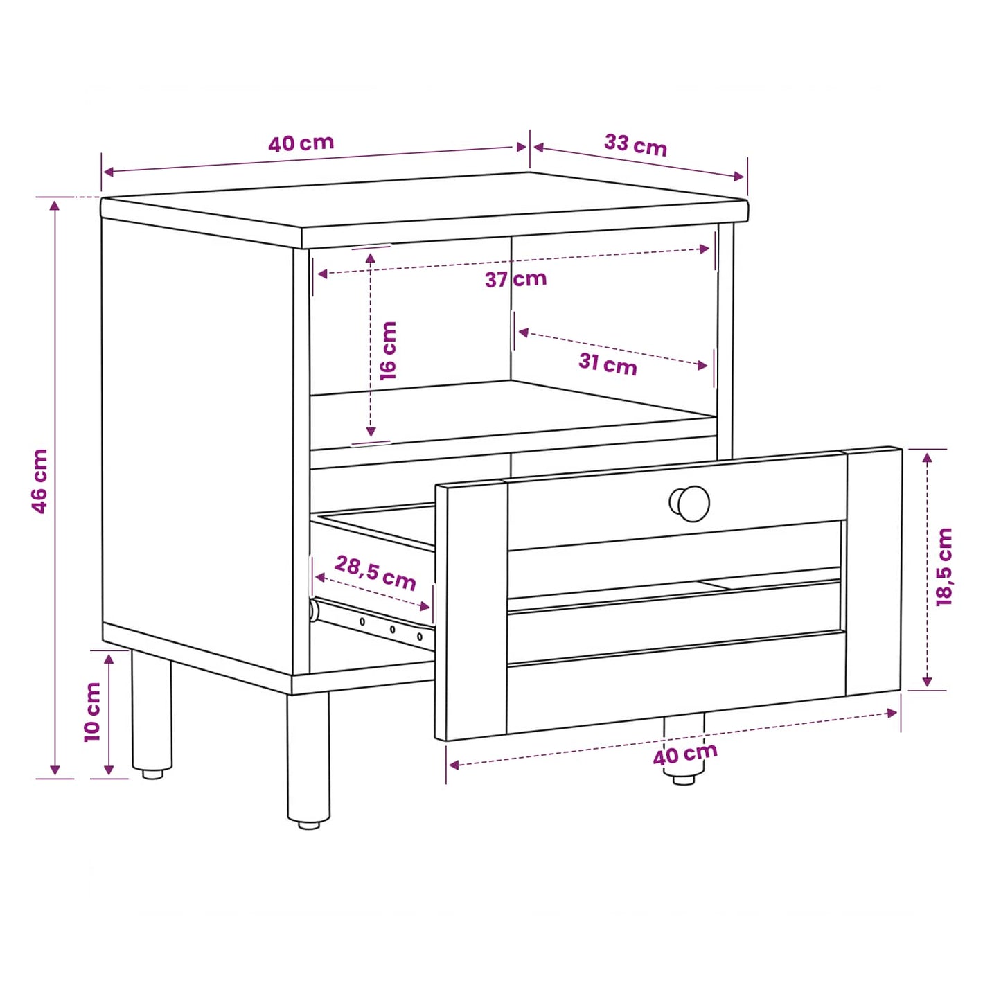 vidaXL Κομοδίνο Φυσικό 40 x 33 x 46 εκ. Στερεό ξύλο μάνγκο