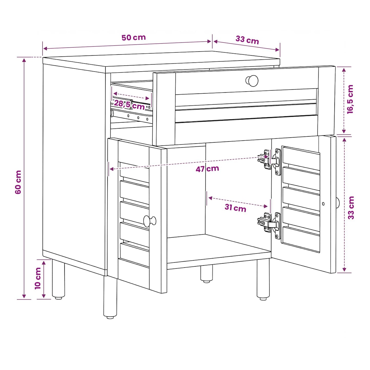 vidaXL Κομοδίνο Φυσικό 50 x 33 x 60 εκ Στερεό ξύλο μάνγκο