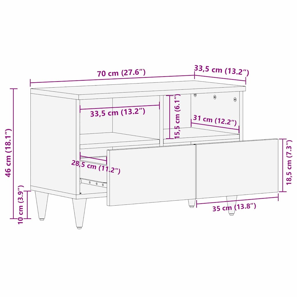 vidaXL Ντουλάπι TV με ράφι Καφέ 70 x 33,5 x 46 εκ. Στερεό ξύλο μάνγκο