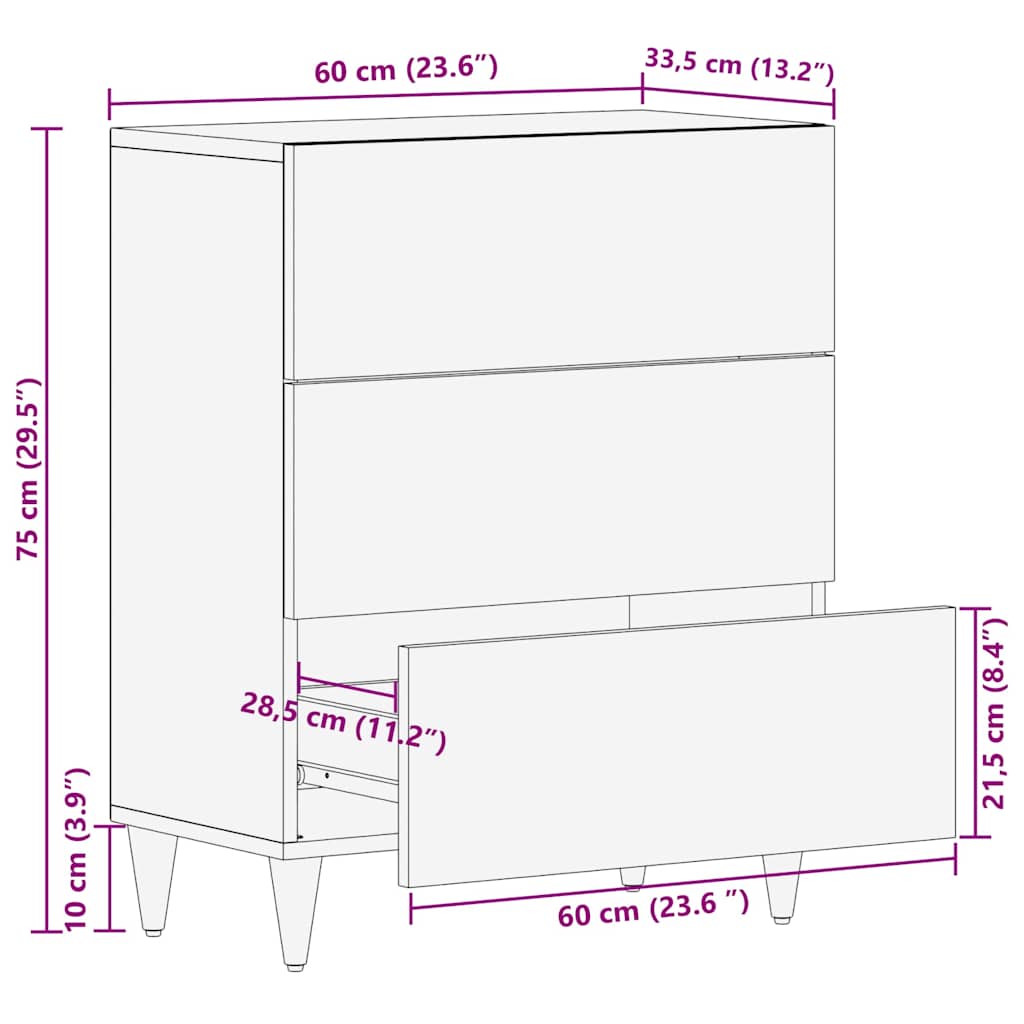 vidaXL Πλαϊνό γραφείο Καφέ 60 x 33 x 75 cm Στερεό ξύλο μάνγκο