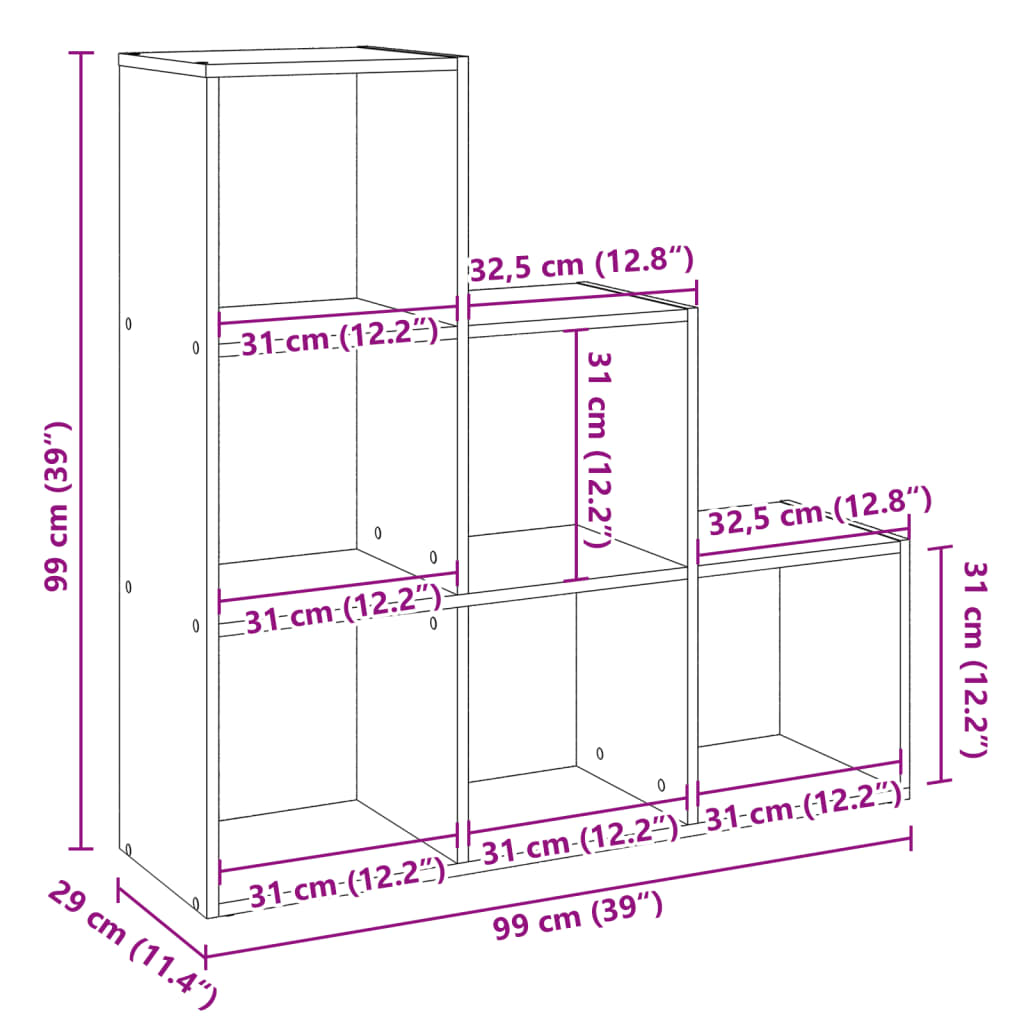 vidaXL Βιβλιοθήκη/Διαχωριστικό Χώρου 3 Επ. 99x29x99 εκ. Επ. Ξύλο