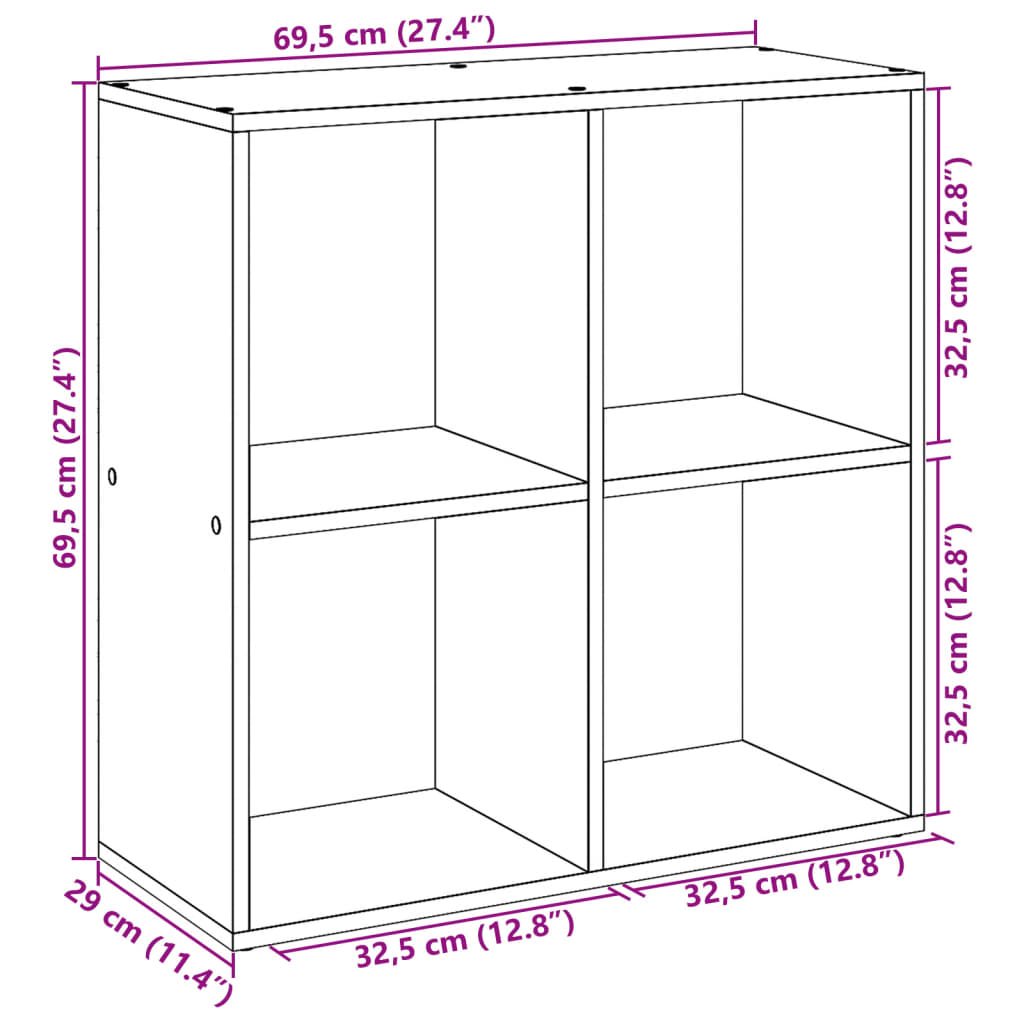 vidaXL Βιβλιοθήκη/Διαχωριστικό Χώρου Γκρι 69,5x29x69,5 εκ. Επεξ. Ξύλο