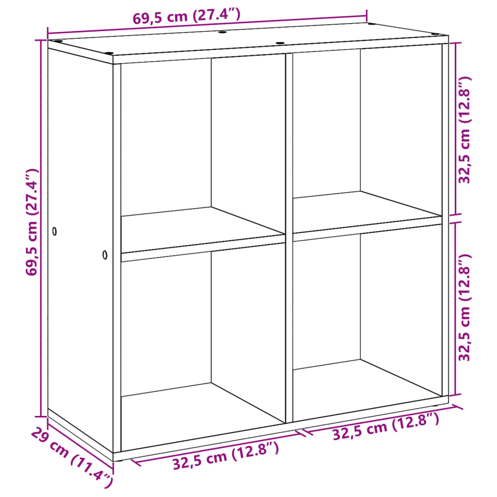 vidaXL Βιβλιοθήκη/Διαχωριστικό Χώρου Γκρι 69,5x29x69,5 εκ. Επεξ. Ξύλο