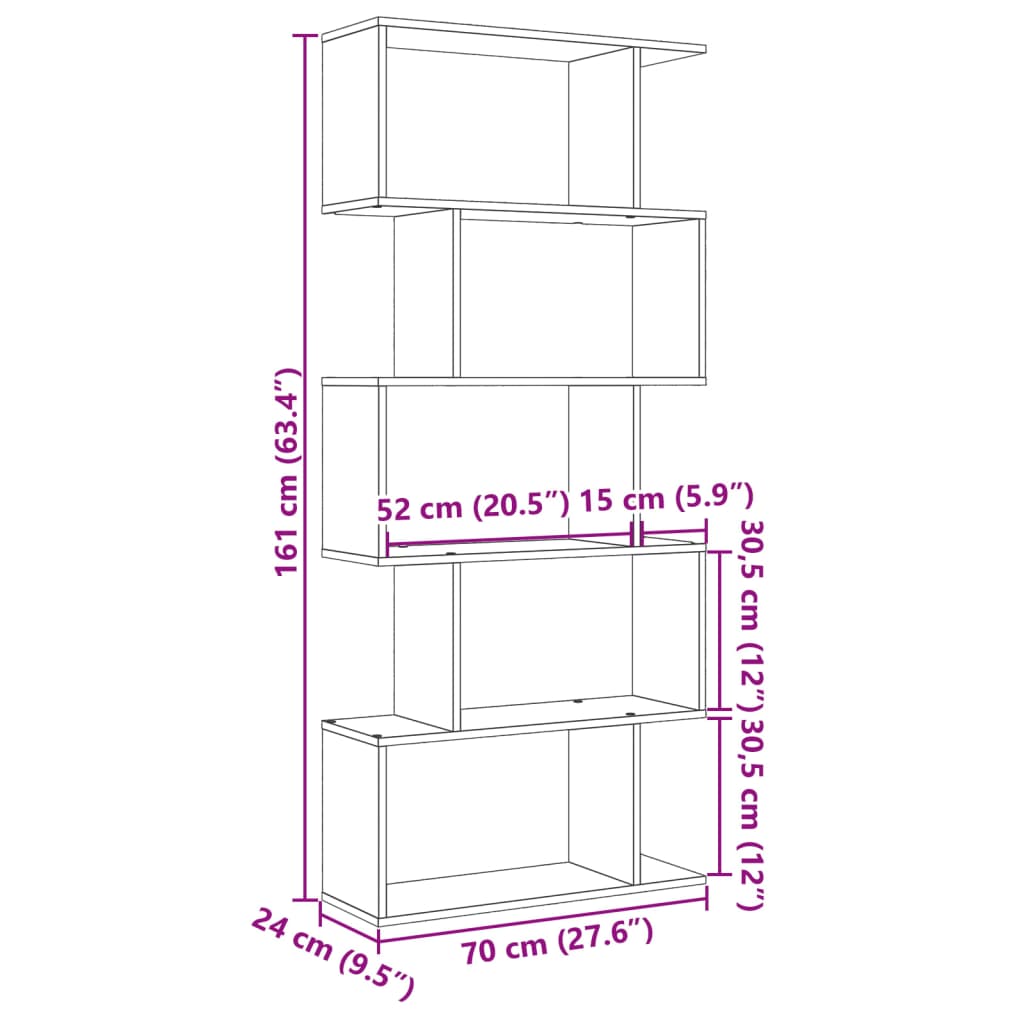 vidaXL Βιβλιοθήκη/Διαχωριστικό Χώρου 5 Επ. Γκρι 70x24x161εκ. Επ. Ξύλο