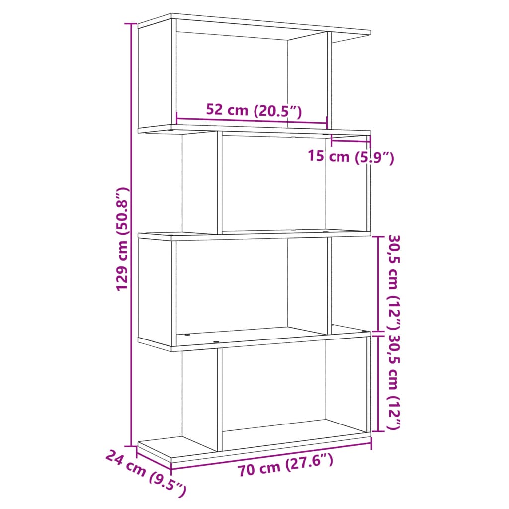 vidaXL Βιβλιοθήκη/Διαχωριστικό Χώρου 4 Επ. Δρυς 70x24x129εκ. Επ. Ξύλο