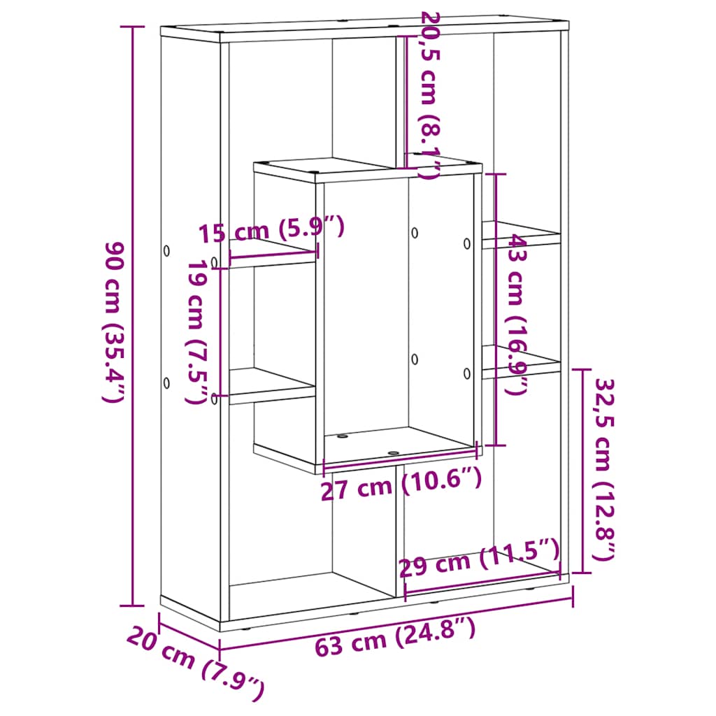 vidaXL Βιβλιοθήκη Αρτισιανή Δρυς 63x20x90 εκ. από Επεξεργασμένο Ξύλο