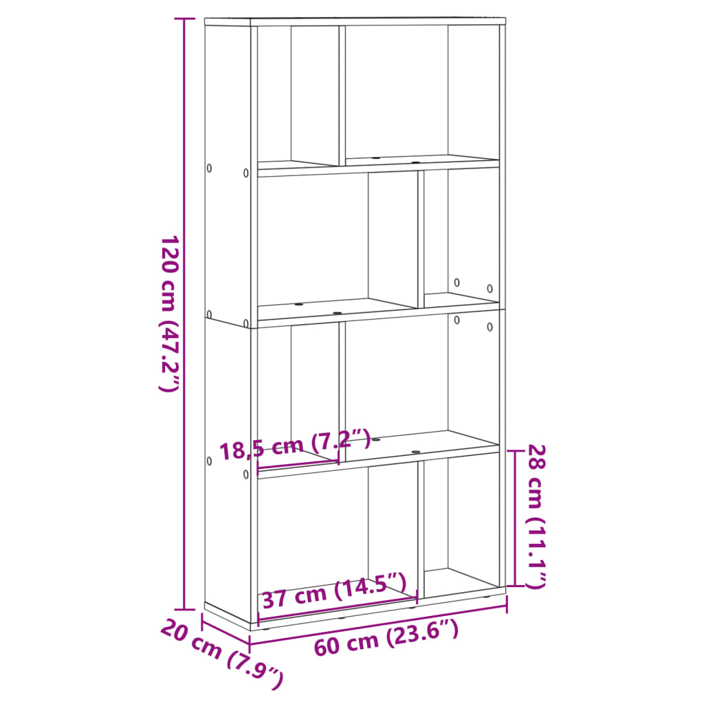 vidaXL Βιβλιοθήκη Γκρι Σκυροδέματος 60x20x120,5 εκ. Επεξεργ. Ξύλο