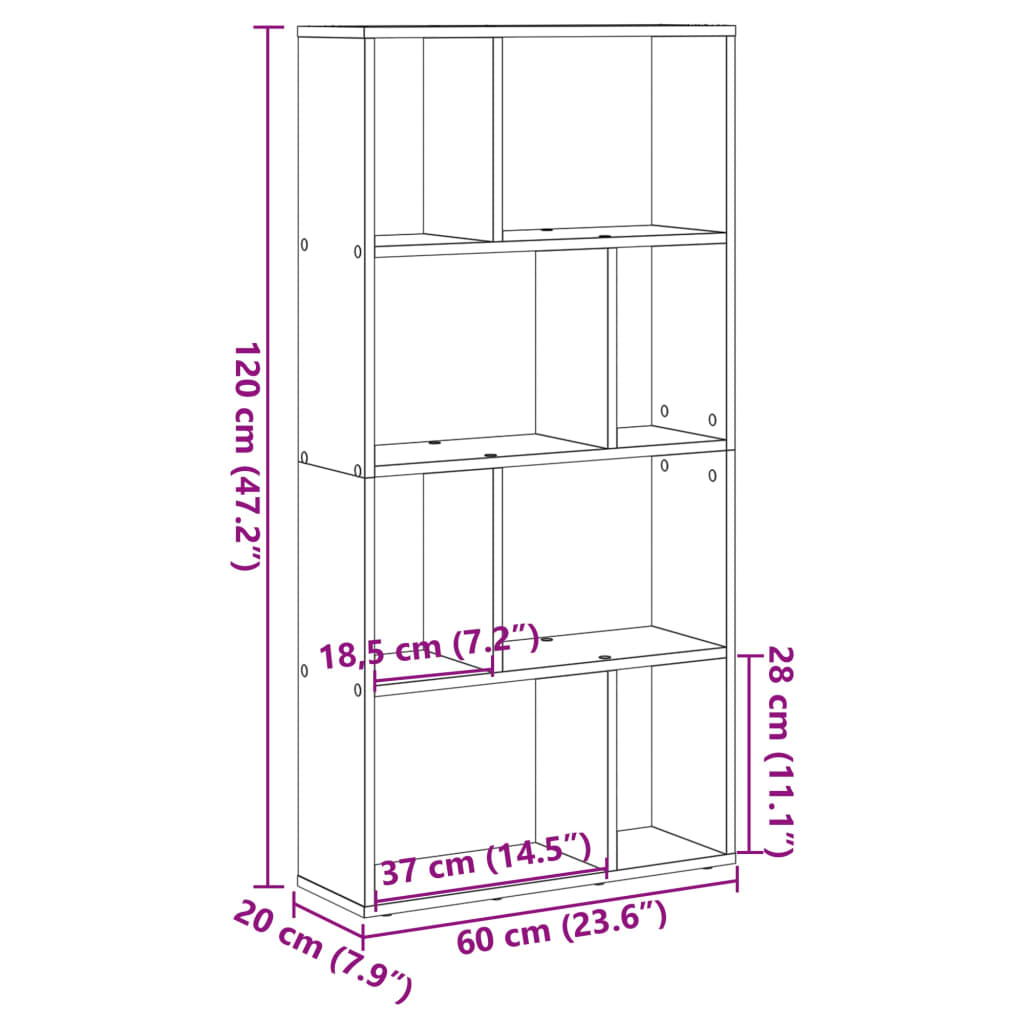 vidaXL Βιβλιοθήκη Γκρι Sonoma 60x20x120,5 εκ. από Επεξεργ. Ξύλο