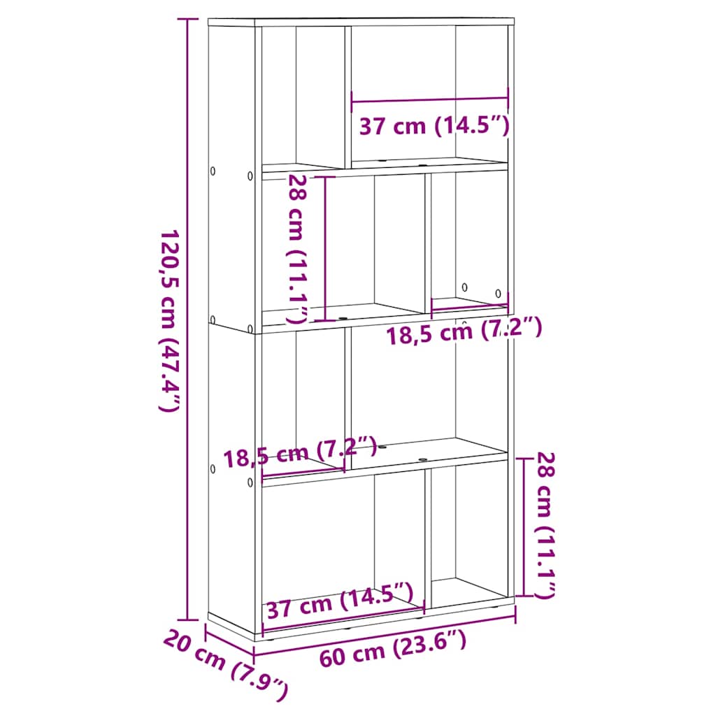 vidaXL Βιβλιοθήκη Όψη Παλαιού Ξύλου 60x20x120,5 εκ. Επεξεργασμένο Ξύλο