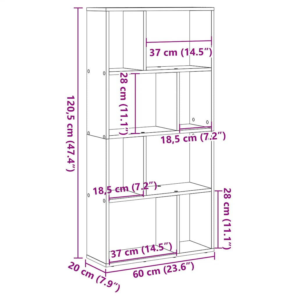 vidaXL Βιβλιοθήκη Αρτισιανή Δρυς 60x20x120,5 εκ. από Επεξεργασμένο Ξύλο