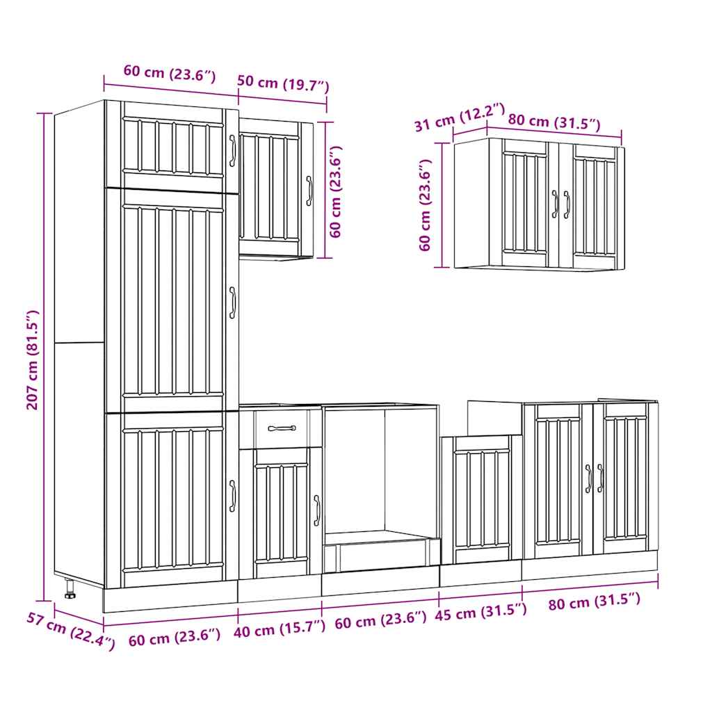 vidaXL Σετ Ντουλάπια Κουζίνας 7 Τεμαχίων Lucca Επεξεργασμένο Ξύλο