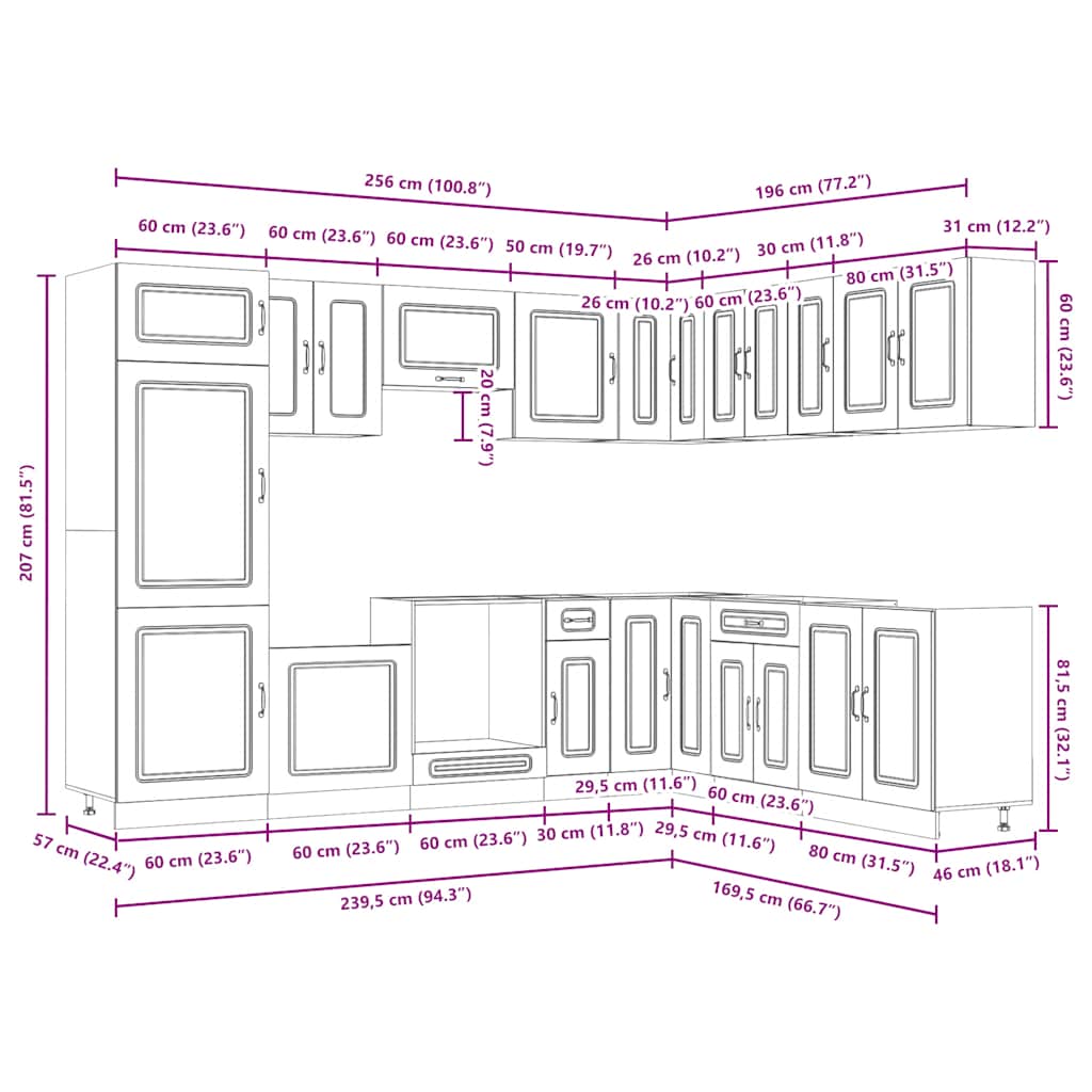 vidaXL Σετ Ντουλάπια Κουζίνας 14 Τεμαχίων Kalmar Επεξεργασμένο Ξύλο