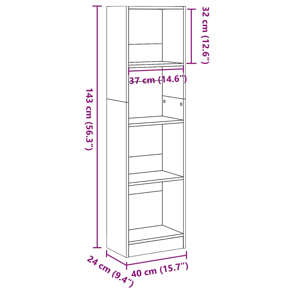 vidaXL Βιβλιοθήκη Καφέ Δρυς 40x24x143 εκ. από Επεξεργασμένο Ξύλο