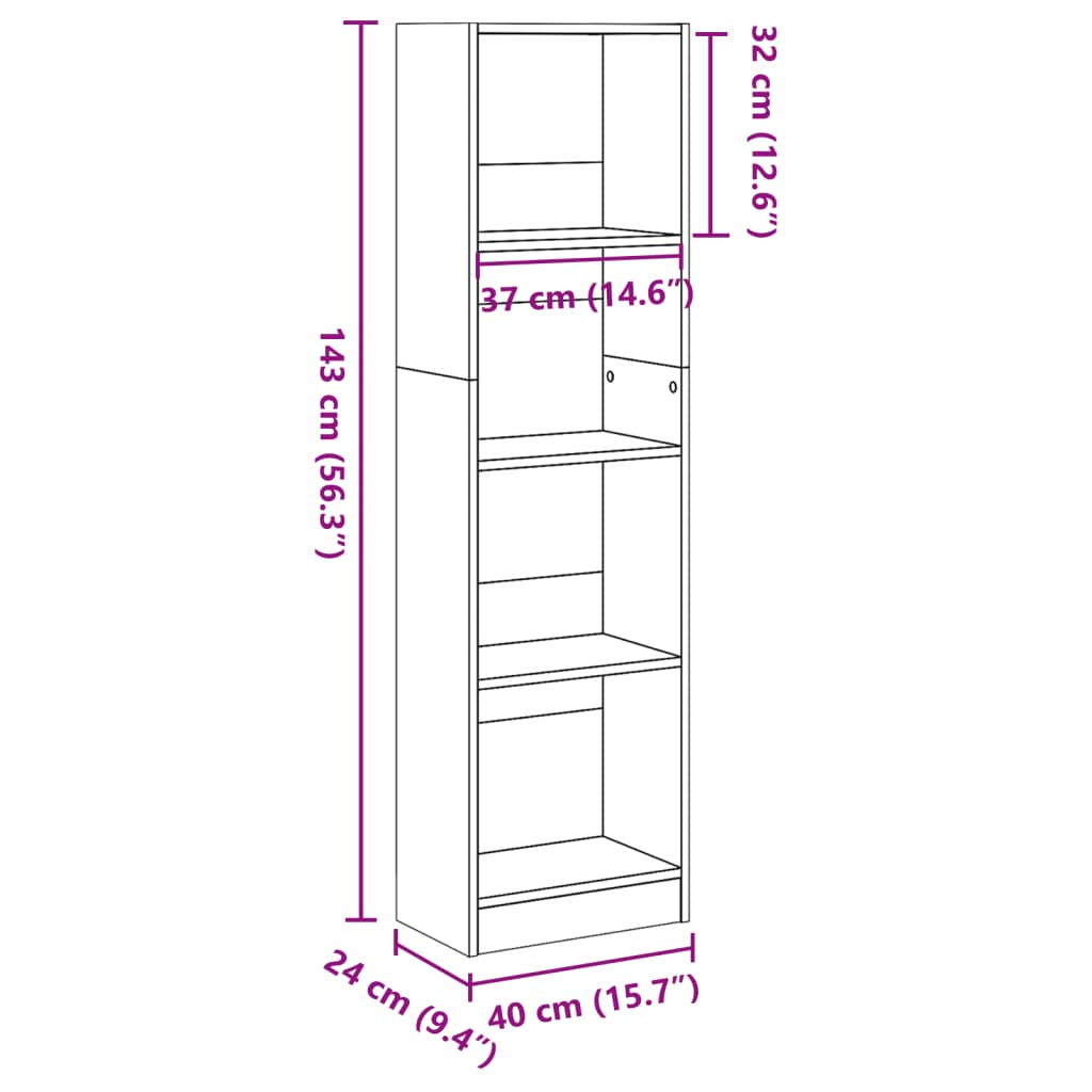 vidaXL Βιβλιοθήκη Αρτισιανή Δρυς 40x24x143 εκ. από Επεξεργασμένο Ξύλο