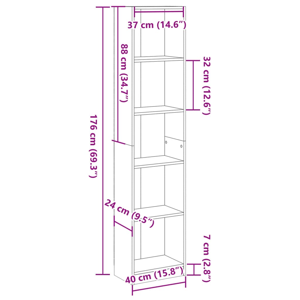 vidaXL Βιβλιοθήκη Sonoma Δρυς 40x24x176 εκ. από Επεξεργασμένο Ξύλο