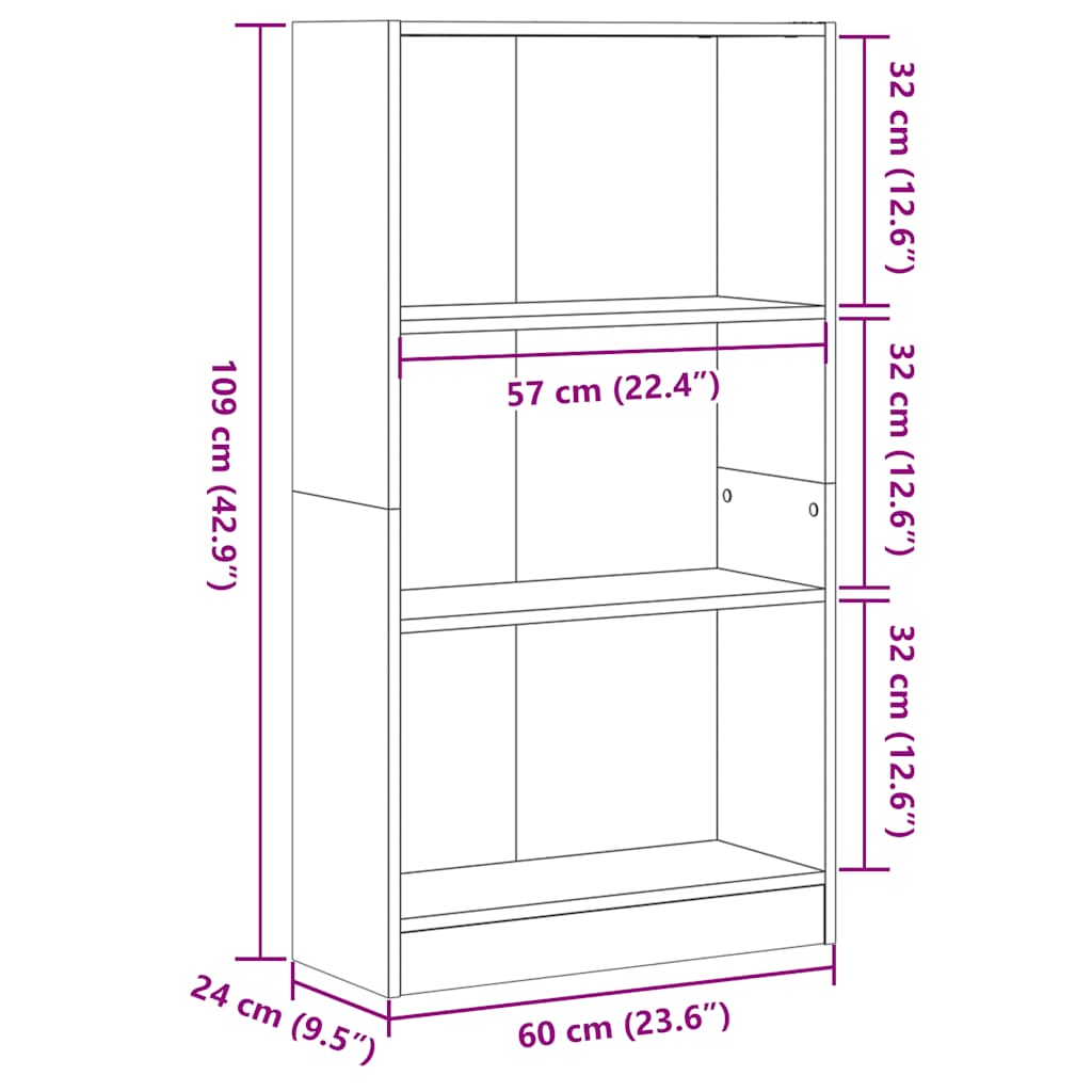vidaXL Βιβλιοθήκη Sonoma Δρυς 60x24x109 εκ. από Επεξεργασμένο Ξύλο