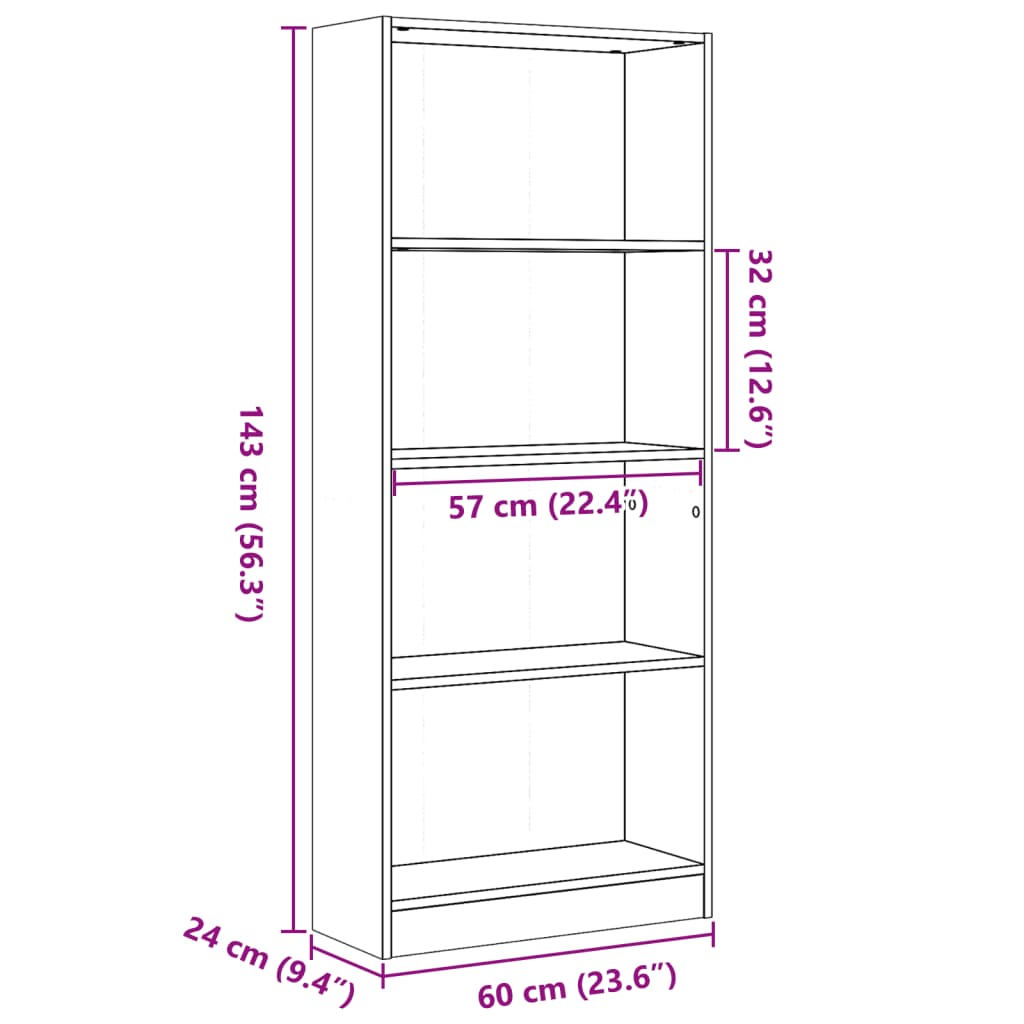 vidaXL Βιβλιοθήκη Γκρι Σκυροδέματος 60x24x143 εκ. Επεξεργ. Ξύλο