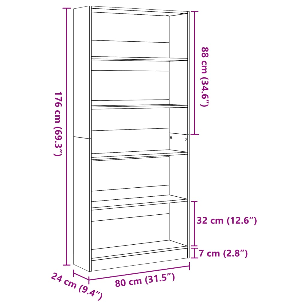 vidaXL Βιβλιοθήκη Γκρι Sonoma 80x24x176 εκ. από Επεξεργ. Ξύλο