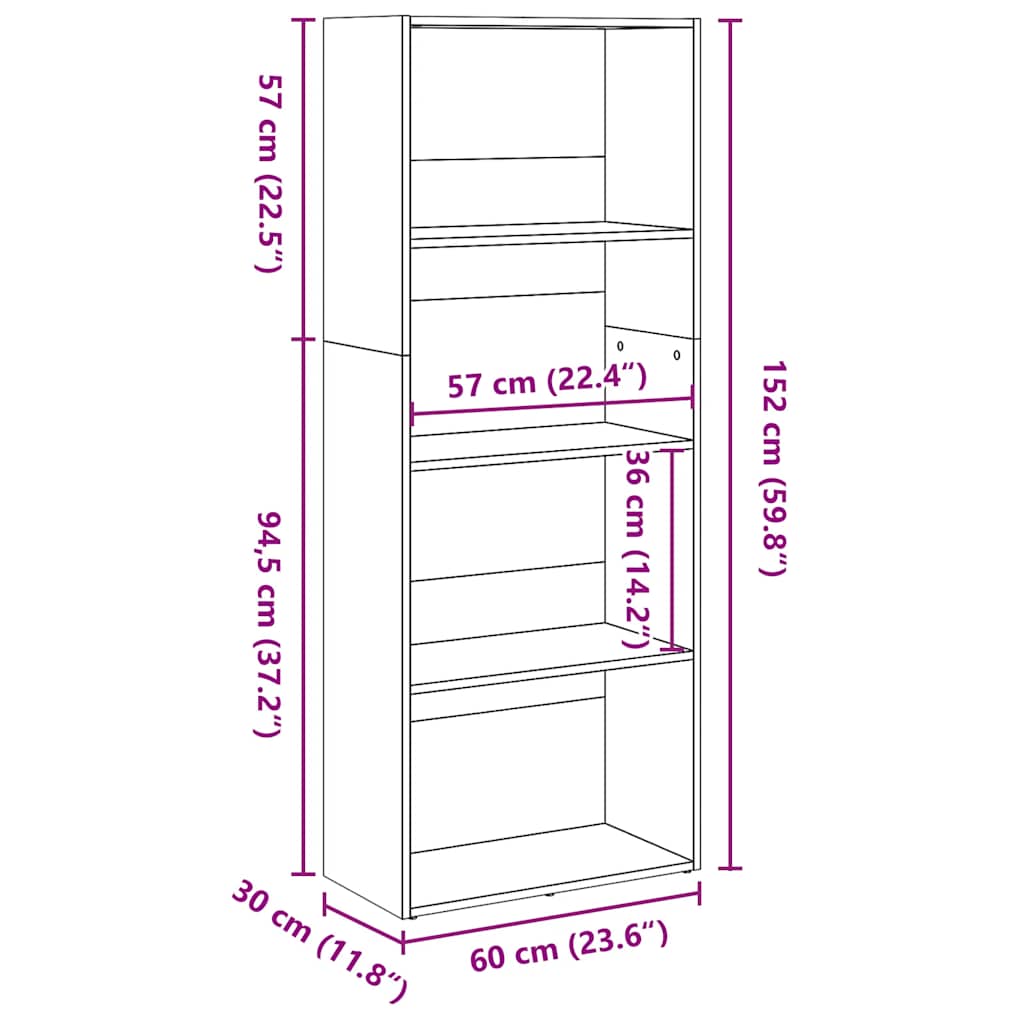 vidaXL Βιβλιοθήκη Όψη Παλαιού Ξύλου 60x30x152 εκ. Επεξεργασμένο Ξύλο