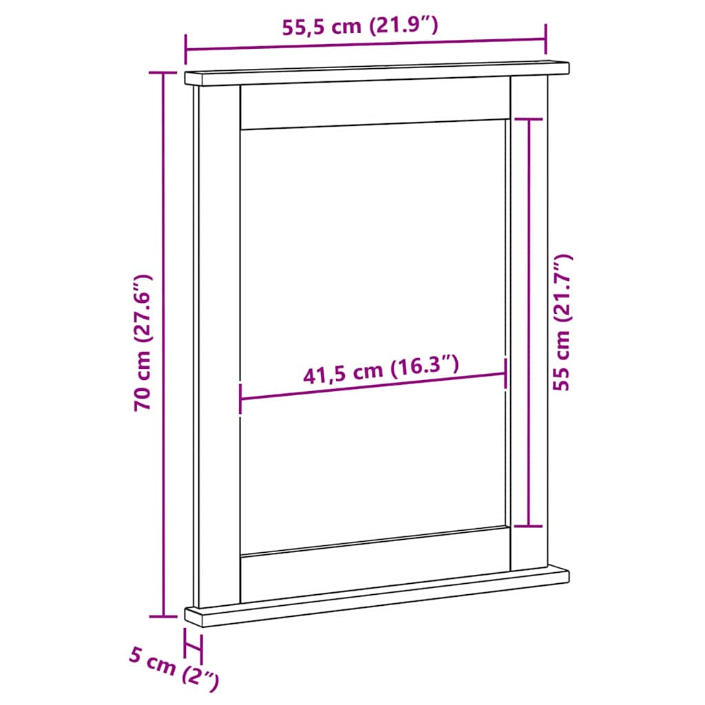 vidaXL Καθρέφτης VIGO καφέ μελί 55,5 x 5 x 70 εκ Μασίφ ξύλο πεύκου