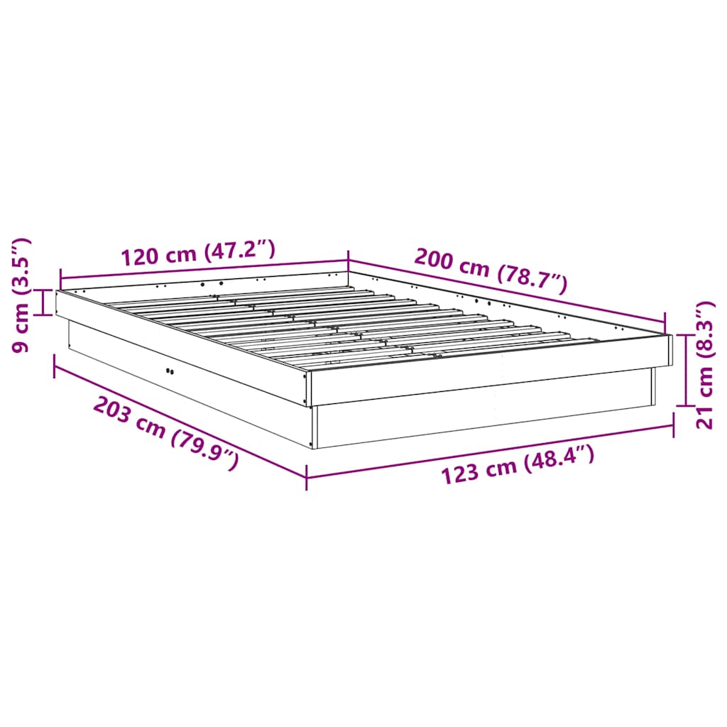 vidaXL Πλαίσιο κρεβατιού χωρίς στρώμα 120x200 cm μασίφ ξύλο δρυς