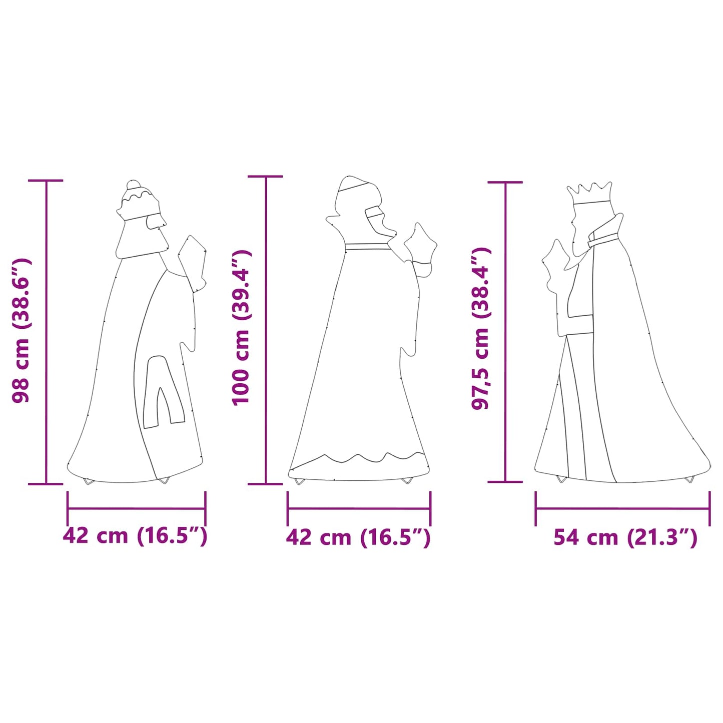 vidaXL Χριστουγεννιάτικος φωτισμός 3 pcs Θερμό λευκό 105 cm ύφασμα
