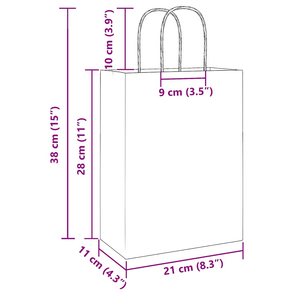 vidaXL Χάρτινες σακούλες 250 τεμάχια με χερούλια Καφέ 21x11x28 εκ.