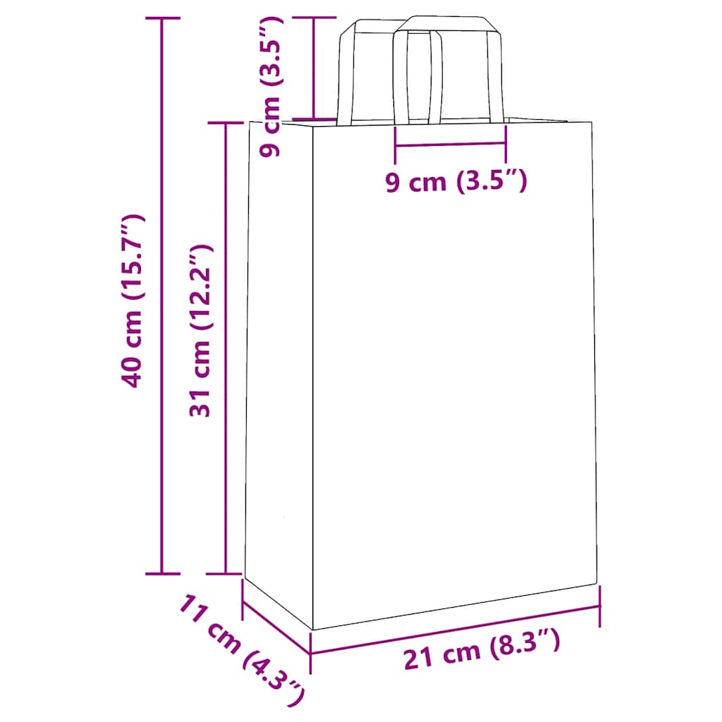 vidaXL Χάρτινες σακούλες 250 τεμάχια με χερούλια Λευκό 21x11x31 εκ.