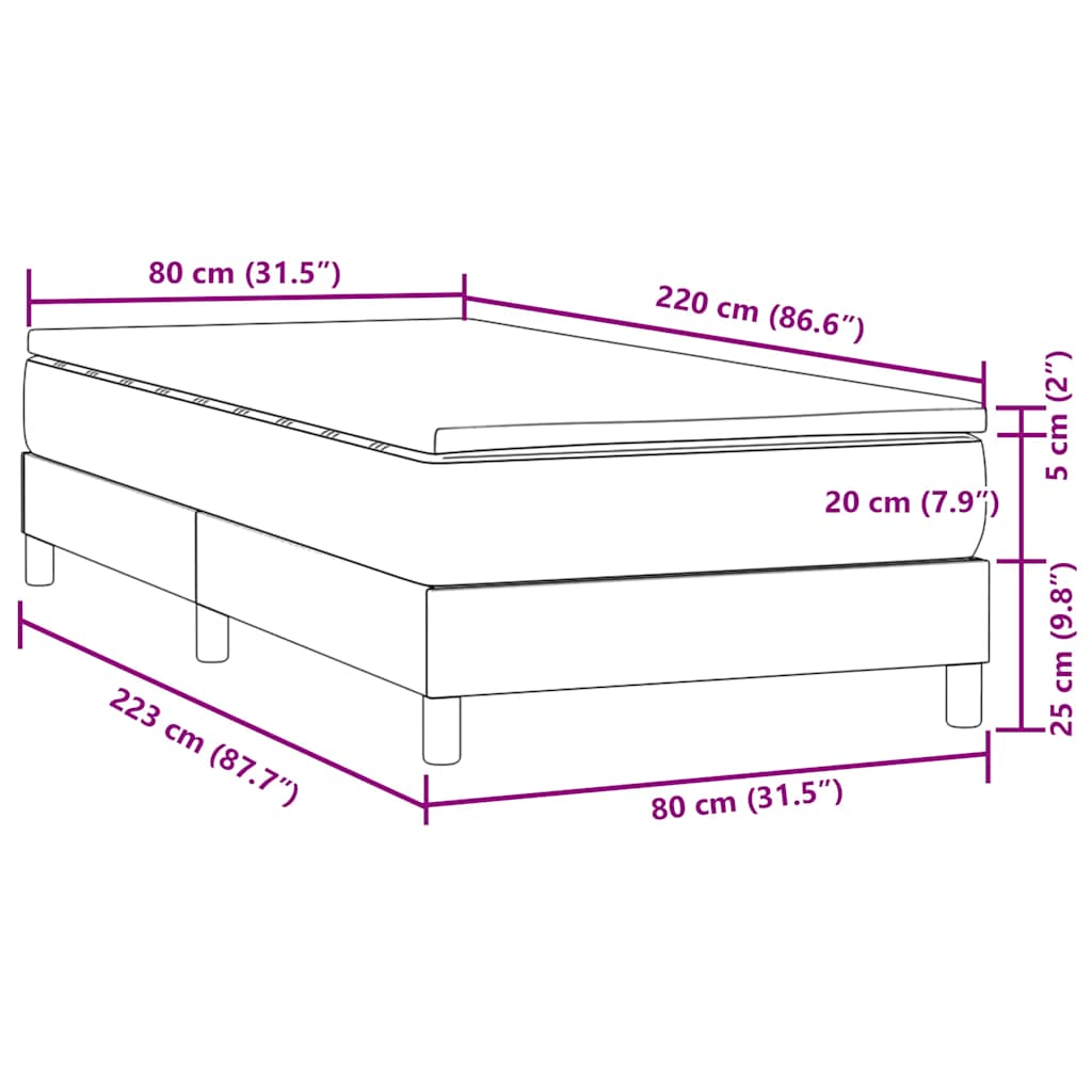 vidaXL Box Spring κρεβάτι με στρώμα ανοιχτό γκρι 80x220 cm Βελούδινο