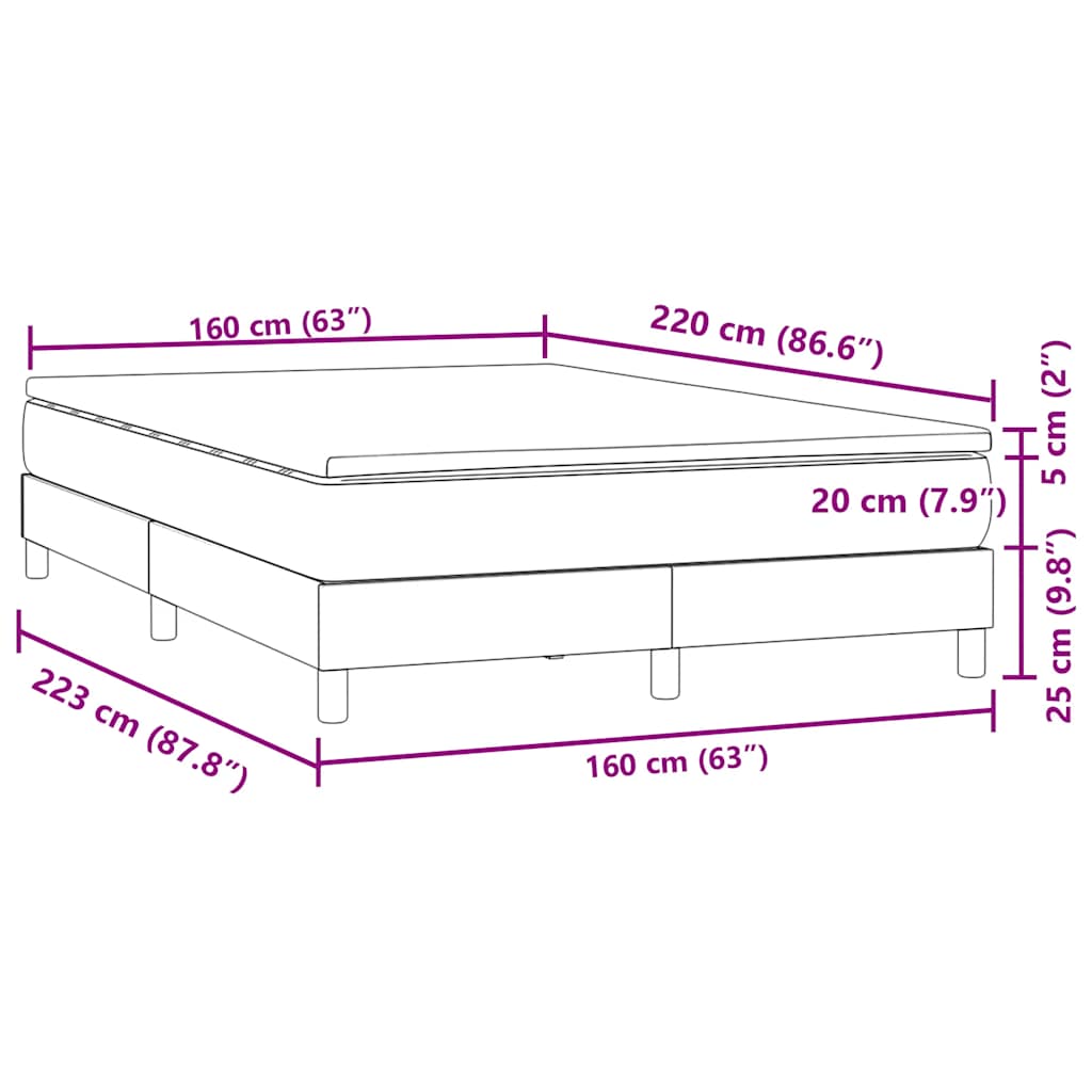 vidaXL Κρεβάτι Boxspring με Στρώμα Ανοιχτό Γκρι 160x220 εκ. Βελούδινο