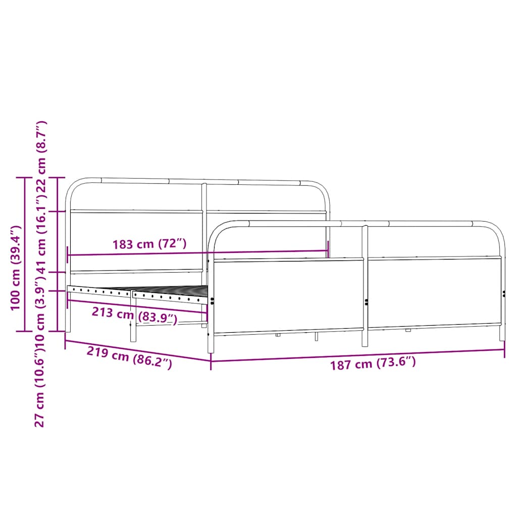 vidaXL Σκελετός Κρεβ. Χωρίς Στρώμα Sonoma Δρυς 183x213 εκ. Μεταλλικό