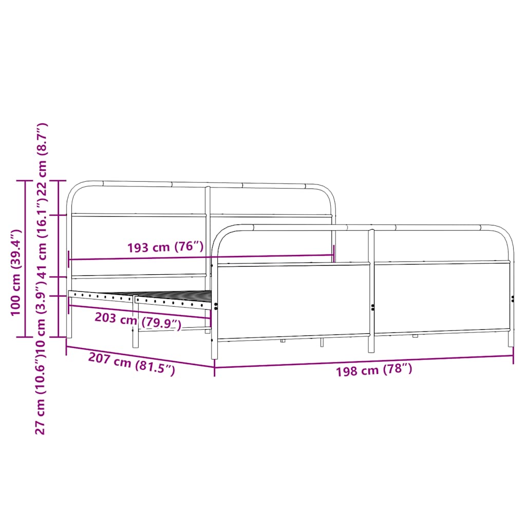 vidaXL Σκελετός Κρεβ. Χωρίς Στρώμα Sonoma Δρυς 193x203 εκ. Μεταλλικό