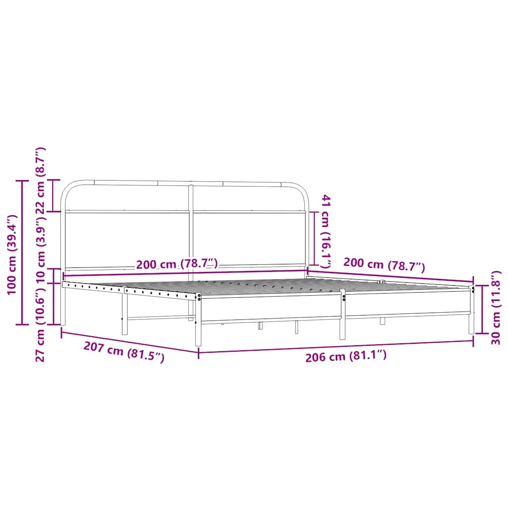 vidaXL Σκελετός Κρεβ. Χωρίς Στρώμα Sonoma Δρυς 200x200 εκ. Μεταλλικό