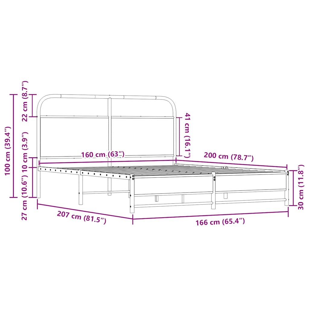 vidaXL Σκελετός Κρεβ. Χωρίς Στρώμα Sonoma Δρυς 160x200 εκ. Μεταλλικό