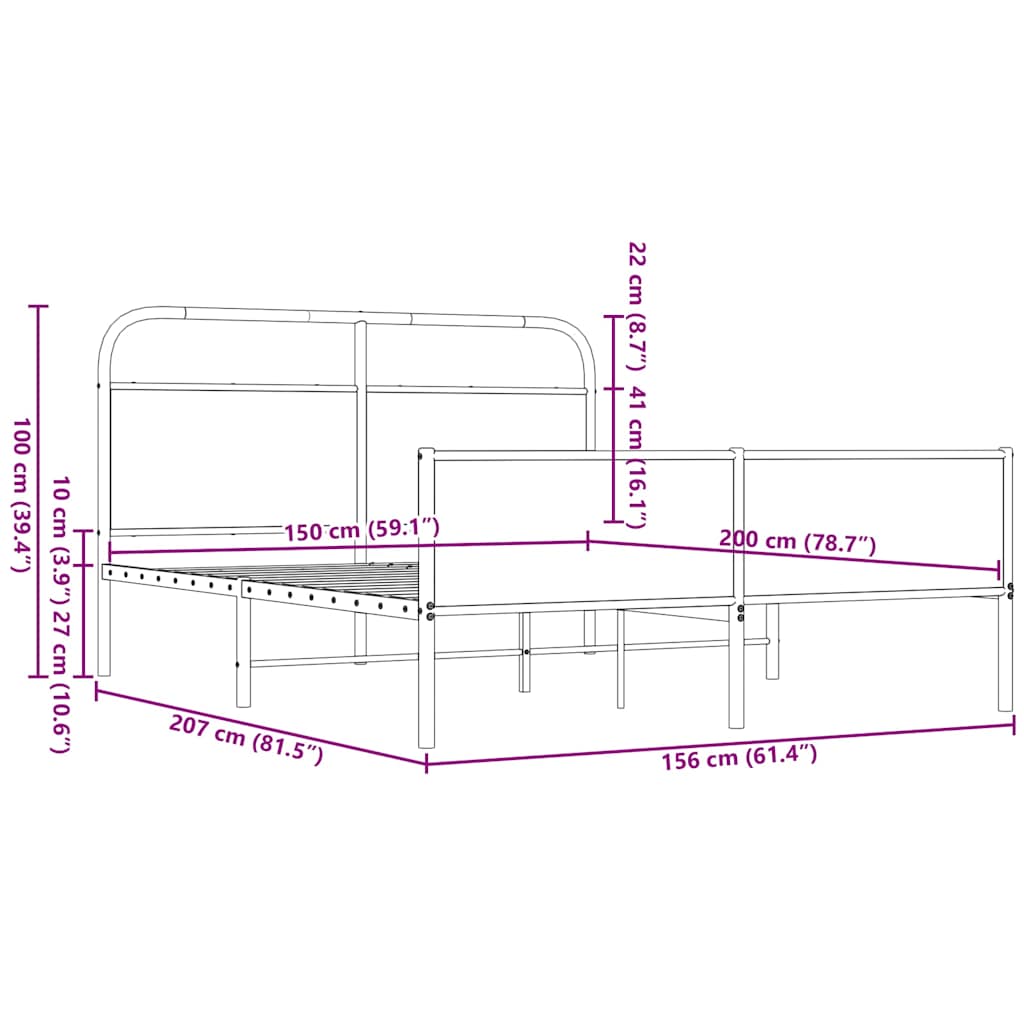 vidaXL Σκελετός Κρεβ. Χωρίς Στρώμα Καφέ Δρυς 150x200 εκ. Μεταλλικό