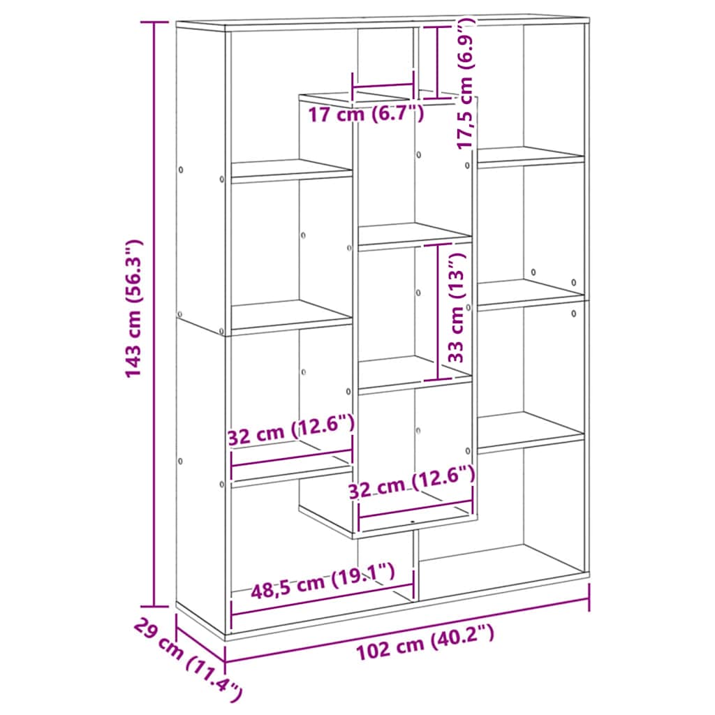 vidaXL Βιβλιοθήκη Αρτισιανή Δρυς 102x29x143 εκ. από Επεξ. Ξύλο